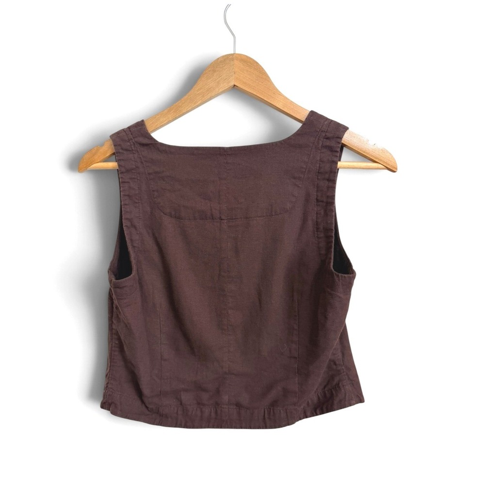 Banana Republic Linen Blend Brown Square Neck Button Front crop Vest Top Size 6 - Picture 5 of 5